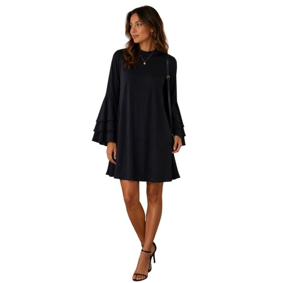 Vestire Dresses & Skirts - Vestique Navy Bell Sleeve Shift Dress Size S Elegant Mock Neck Dress